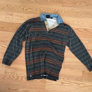 Dockers V-Neck Striped Sweater with Denim Collar